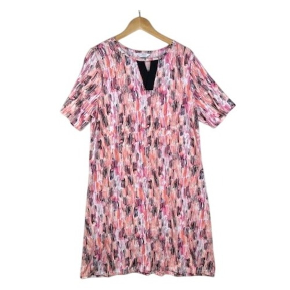 New Christopher & Banks V-neck Midi Dress size 1X Multicolor Pink/Black